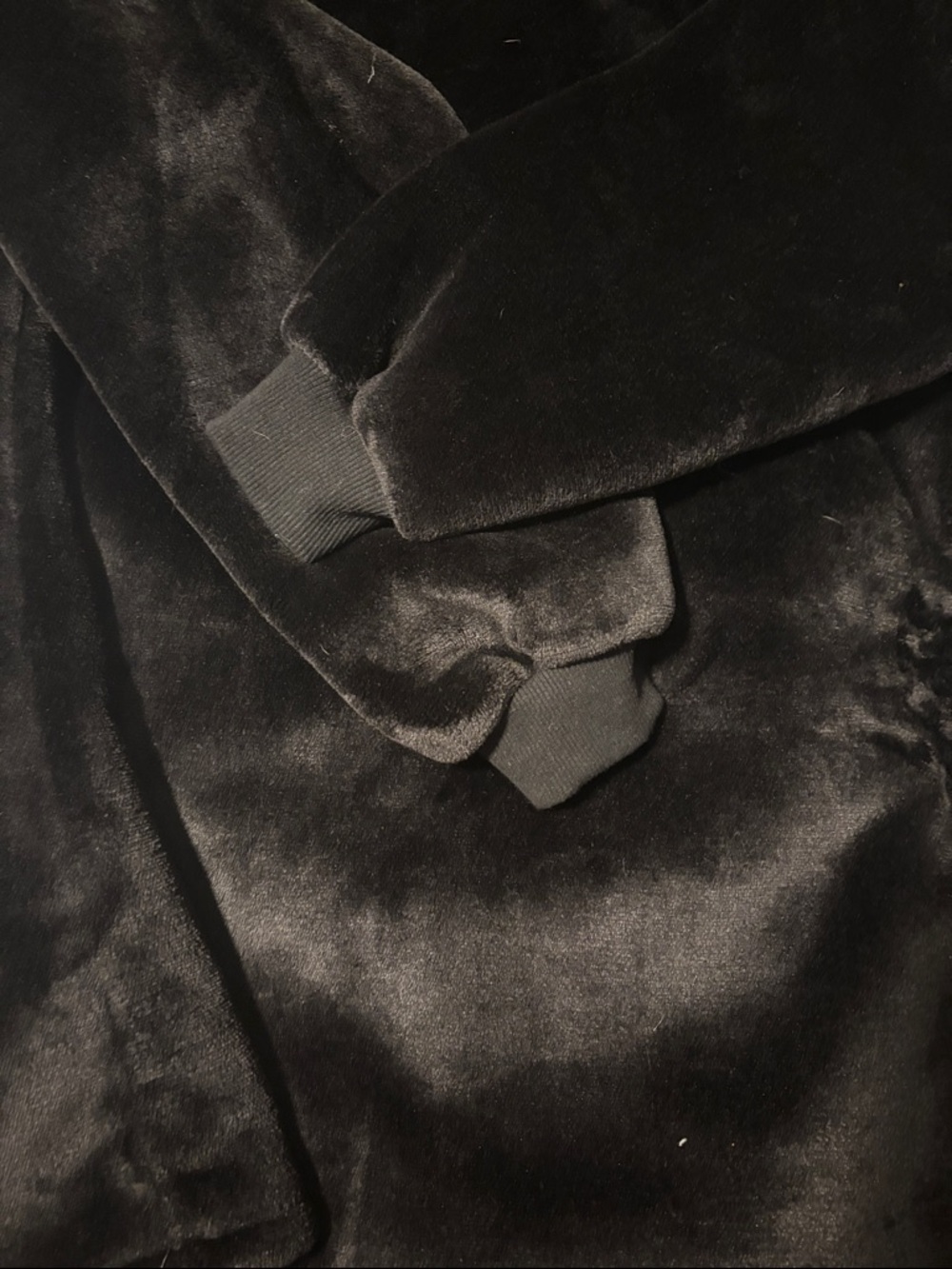 Black Plush Hoodie with Front Pocket and playful ears on hood - Picture 4 of 4